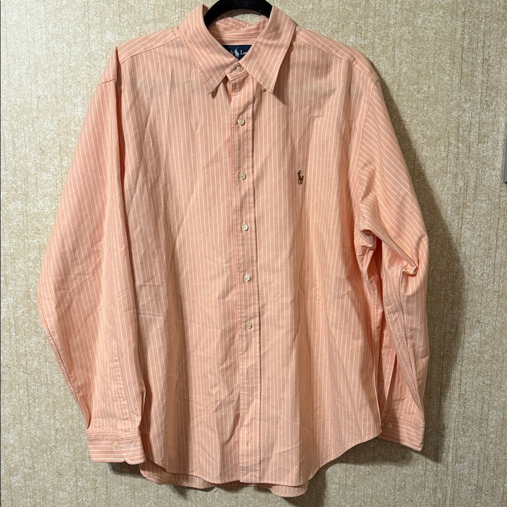 Polo Ralph Lauren Men's Peach Striped Dress Shirt